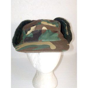 VTG Trac-Pac Military Quilted Camo Ear Flap Trapper Hat Cap Chin Strap Sz Large
